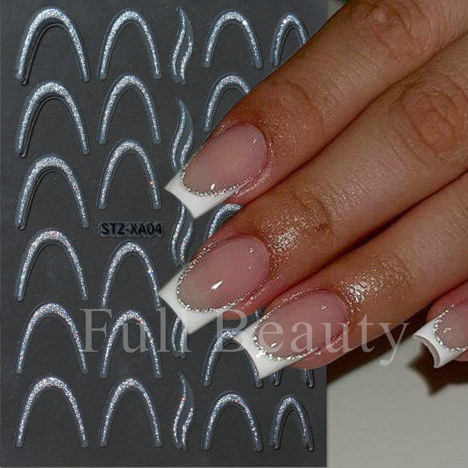 Nail Art Sticker French Smile Line Silver Glitter Diy Corrugated Line Adhesive Nail Sticker