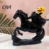 Pumpkin Lantern Figurine Headless Horseman Statue with Pumpkin, Horror Knight Holding Theme Decor Ornament, Halloween Horse Sculpture for Home