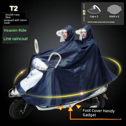 Double Motorcycle Raincoat Electric Car Power Car Matching Mother and Child plus Size Thickening, Widening and Lengthening 2 Single Poncho