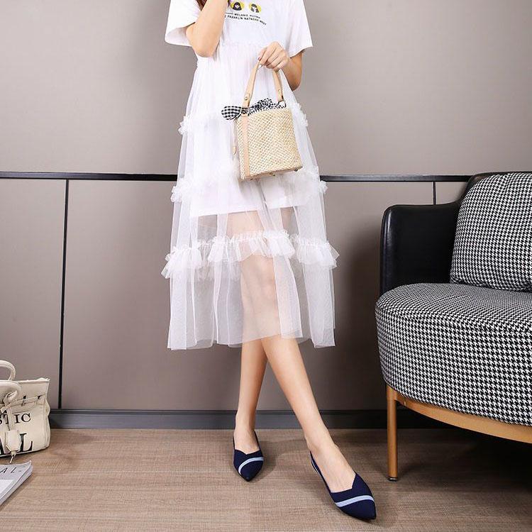 Туфли на плоской подошве с острым носком, дышащие летние туфли мелкой вязки, женская универсальная повседневная обувь с мягкой подошвой, обувь для ленивых, рабочая обувь