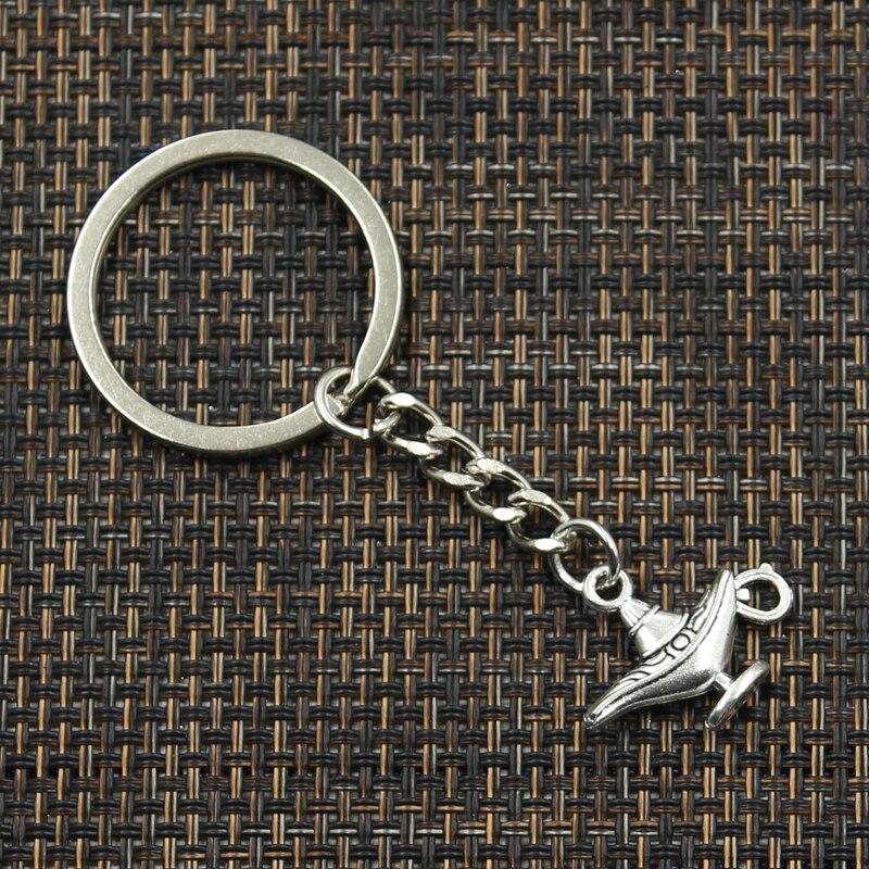Fashion 30mm Key Ring Metal Key Chain Keychain Jewelry Antique   Plated  Magic Lamp Genie 22x18mm Pendant
