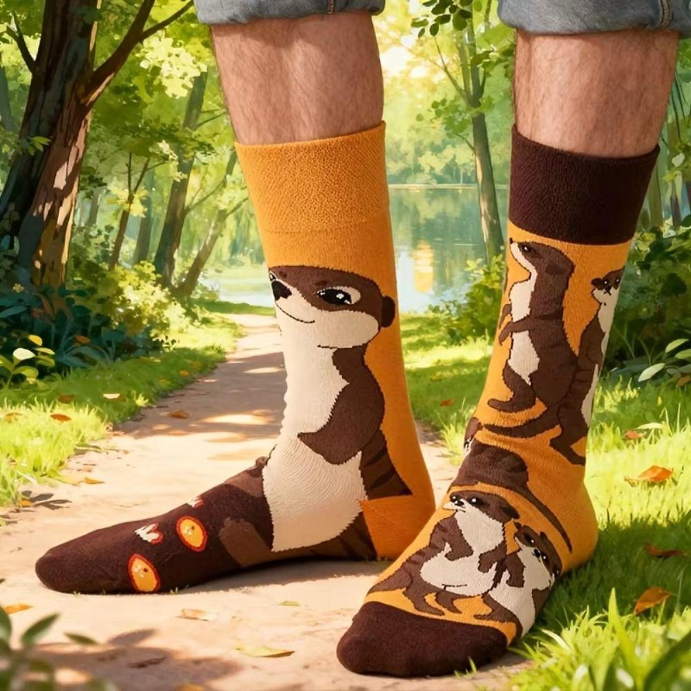 Cartoon Mid-Calf Socks Cute Home Socks Fashion Weasel Pattern Socks  For Daily Wearing