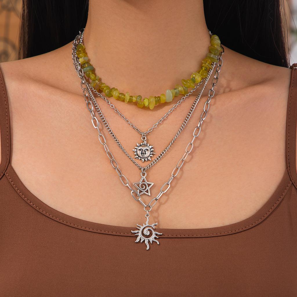 Сладкий и Прохладный Праздничный Ветер Неправильный Гравий Ожерелье Женское Мятный Диффузная Волна Ветер Луна Подвеска Многослойное Ожерелье