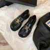 Sheepskin~ Small Gold Buckle Leather Platform Small Leather Shoes Women's One-pedal Lazy Loafers British with Skirt Jk Single Shoes