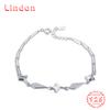Lindon Women Zircon 925 Sterling Silver Jewelry Geometric Bead Chain Link Bracelet Fashion Fine Wedding Gift for Girlfriend
