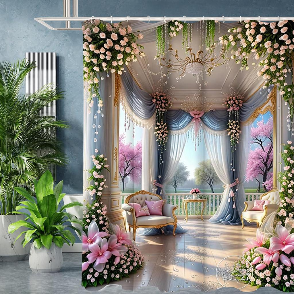 Сад Узор Занавеска для ванной Занавеска для душа для ванной Водонепроницаемая с 12 крючками Домашний декор Бесплатная доставка