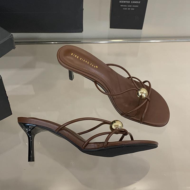 Fashion SUOJIAUN New Brand Women Slipper Fashion Narrow Band Ladies Elegant Sandal Shoes Thin High Heel Outdoor Dress Slides Pumps Shoes