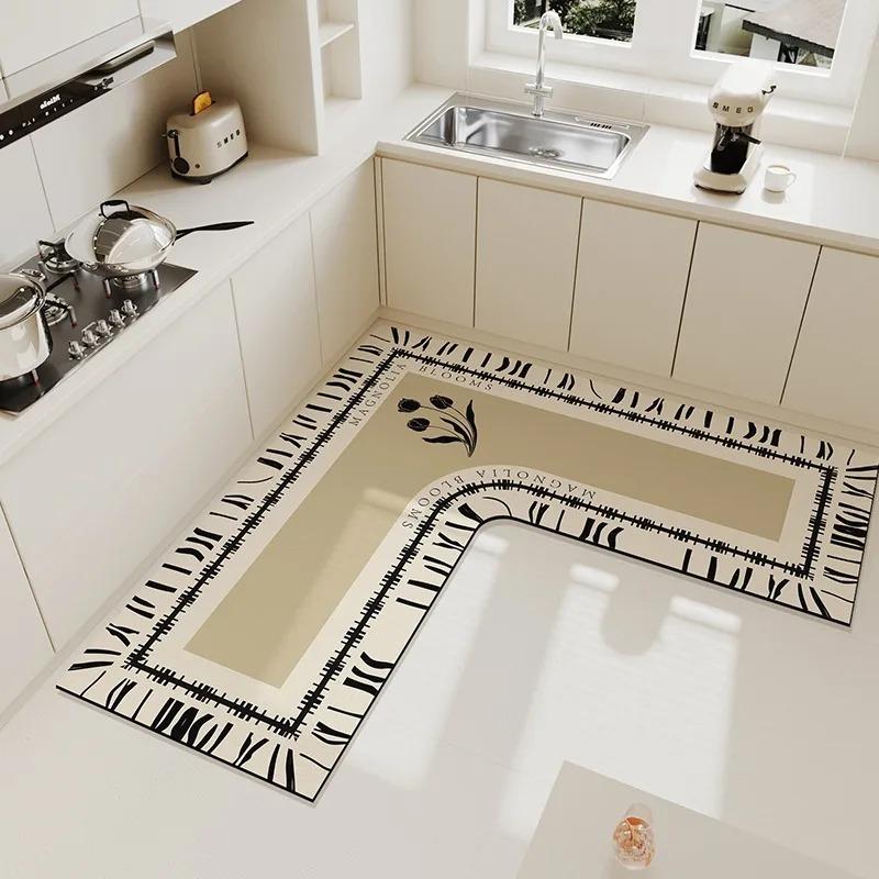 L Shaped Kitchen Rug Waterproof Oil Proof PVC Mat Non Slip Soft Floor Carpet Easy To Clean Simple Home Decor