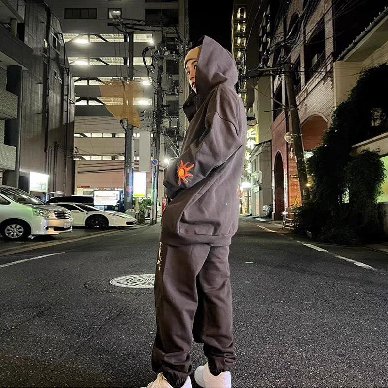 Cross-border American trendy brand Travis Scott Sun embroidery fleece hooded sweater men's and women's high street cardigan jacket