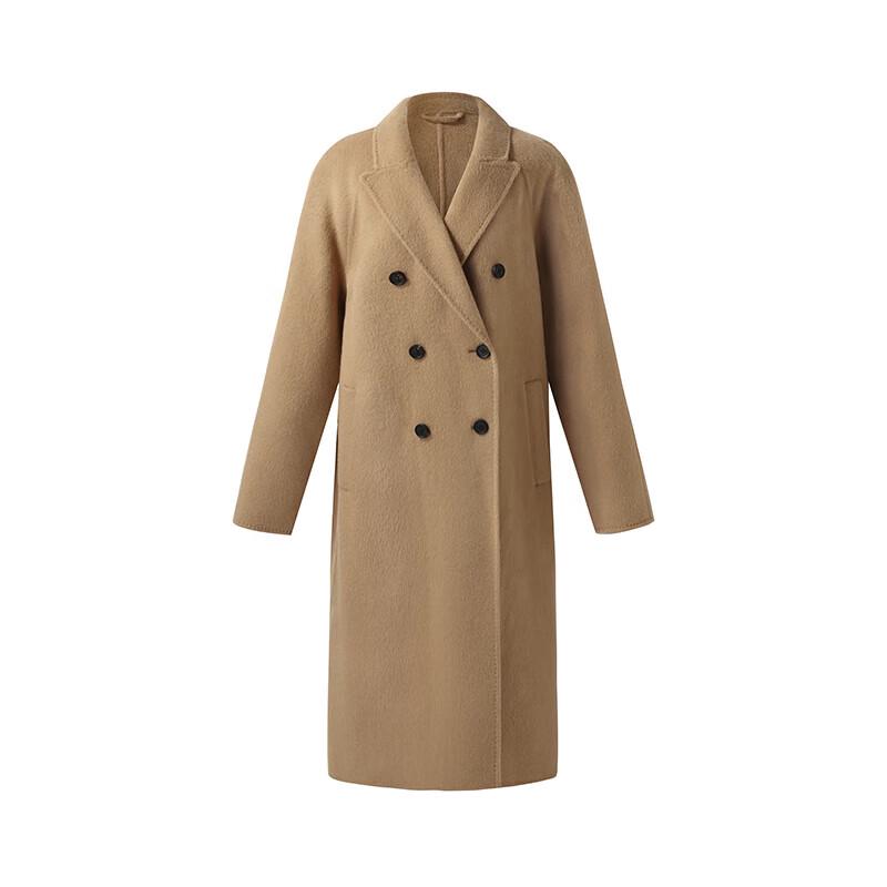 GOELIA Unisex Camel Wool Double-Faced Peak Lapel Coat