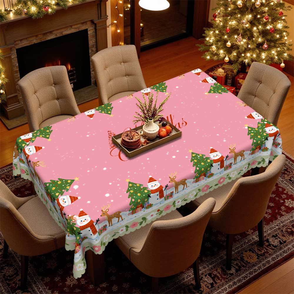 Christmas Themed Tablecloth Snowman Reindeer Gift Lace, Polyester Waterproof Table Cloth, Christmas Decorative Table Cloth