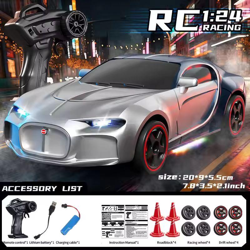 Портативная RC Дрифт-машина 1:24 Радиоуправляемая Машина для Взрослых 4WD Высокоскоростные RC Машины с Крутыми Светодиодными Огнями 2.4G Дополнительные Дрифтовые Шины Игрушечный Транспорт для Детей