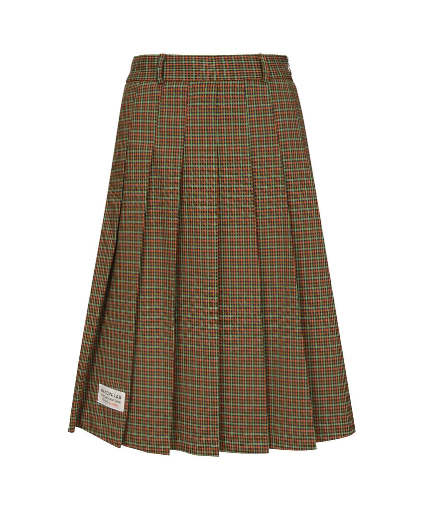 Candini Navy (Green Check) Check Midi Pleated Skirt
