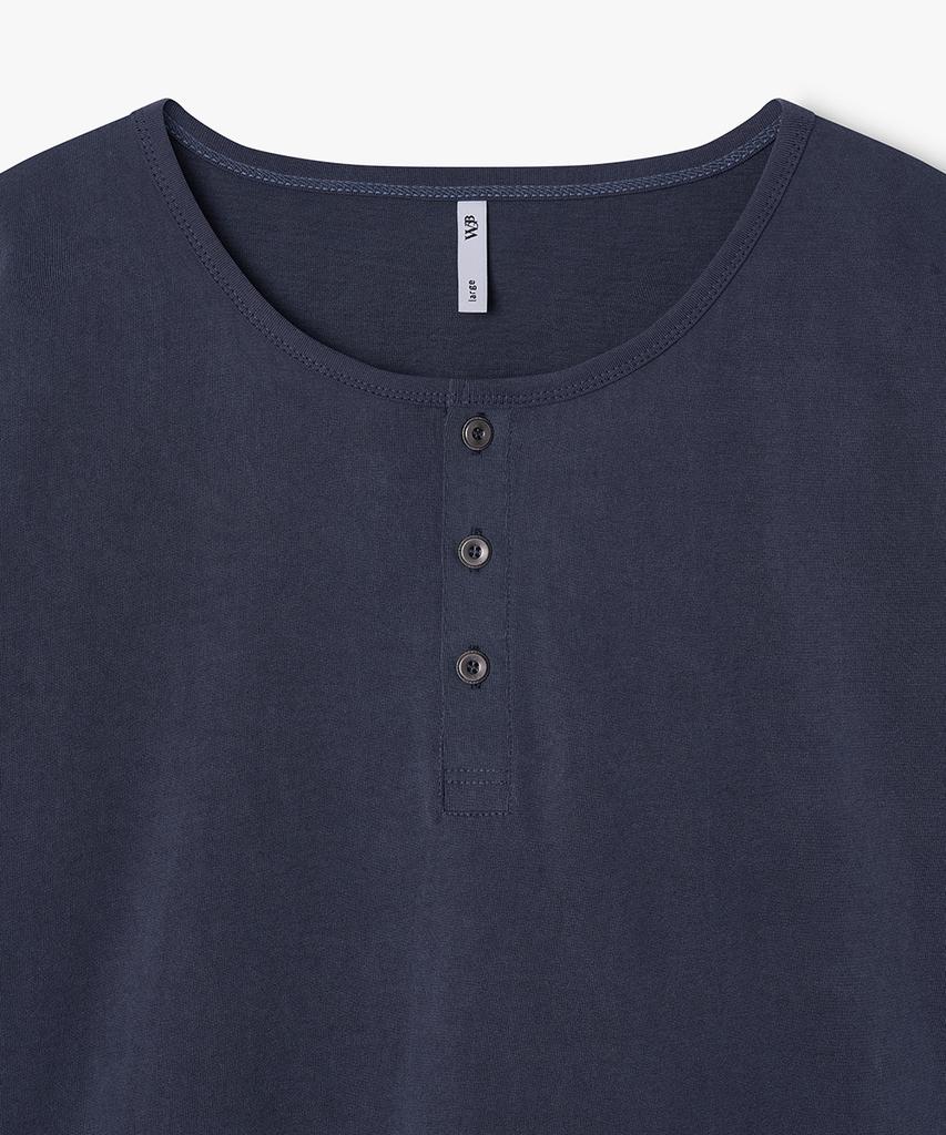 WEST GRAND BOULEVARD Halo Pigment Henley Neck T-Shirt Navy