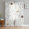 Cartoon Animal Hedgehog Fox Rabbit Green Leaf Tulle Sheer Window Curtains for Living Room Bedroom Voile Organza Curtains Drapes
