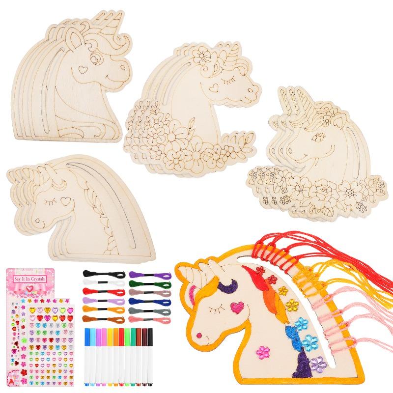 Unicorn Painting Kit Set - Wooden Craft Blank Cutouts for Kids & Adults DIY Ornament Coloring Supplies Creative Wood Unicorn