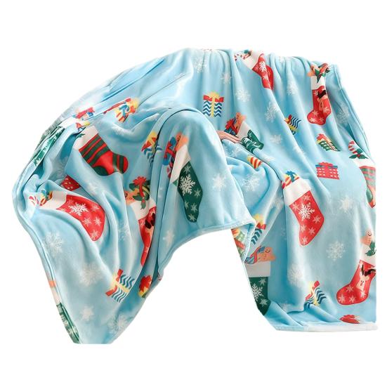 Christmas Throw Blanket Flannel Winter Holiday Bed Blanket Warm Fuzzy Plush Blanket Cozy Xmas Tree Stocking