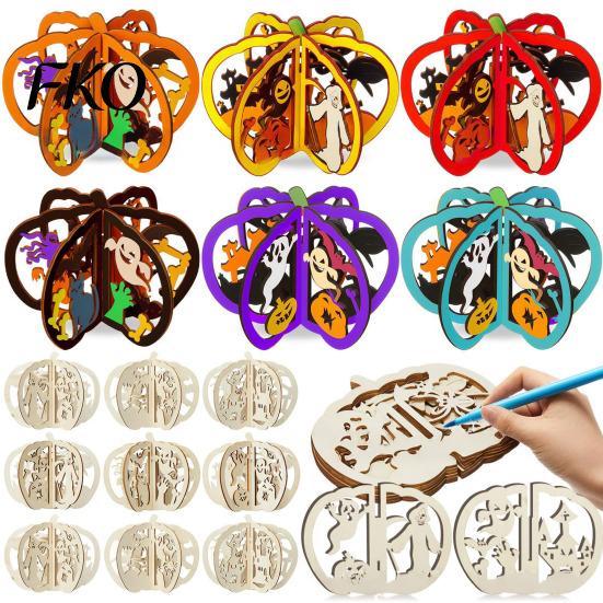 Wooden Shapes for Painting Halloween Pumpkin Craft Kit, 17cm DIY Unfinished Wood Slice Projects Kids, Hollow Cutouts Painting, Fall Themed Art