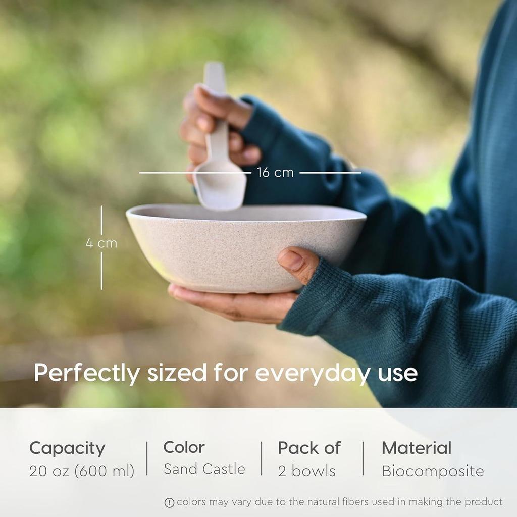 Set of 2 Earth-Friendly Multipurpose Bowls for Kitchen | 600 ml | Made with Bamboo Fibers & Rice Husk | Microwave Safe Bowl