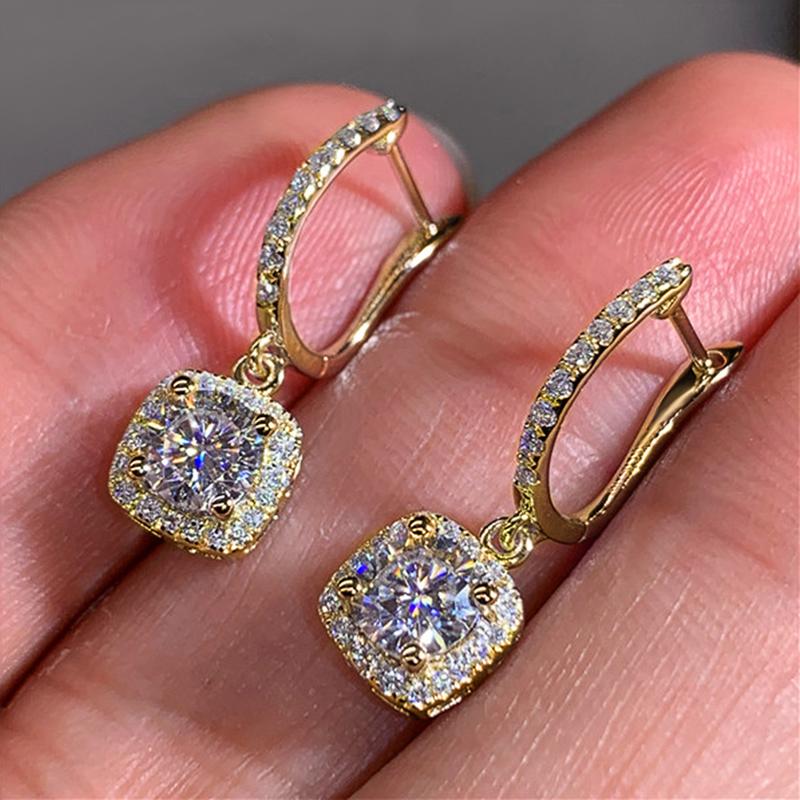 Luxury Trendy Square Shape Drop Earrings Brilliant Bridal Engagement Wedding Jewelry Elegant Female Dangle Earring Fine Gift