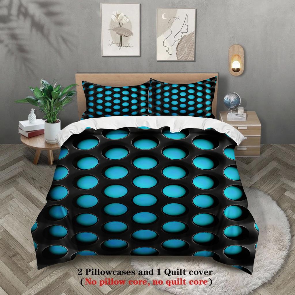 3pcs Perforated Oval Bedding Sets Single Twin Full Size 3D Printed Geometric Duvet Cover Gifts For Teen Adult Room Decoration