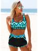 2021 Женский европейский и американский стиль сексуальный набор бикини: Высокая талия, жилет с разрезом и карманами, принт.