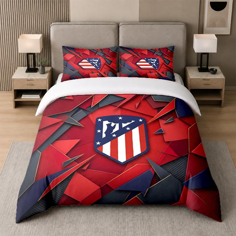 3Pcs Bedding SetAtletico Madrid Soft Bed Sheet and Two Pillowcases Home Bedroom Decor