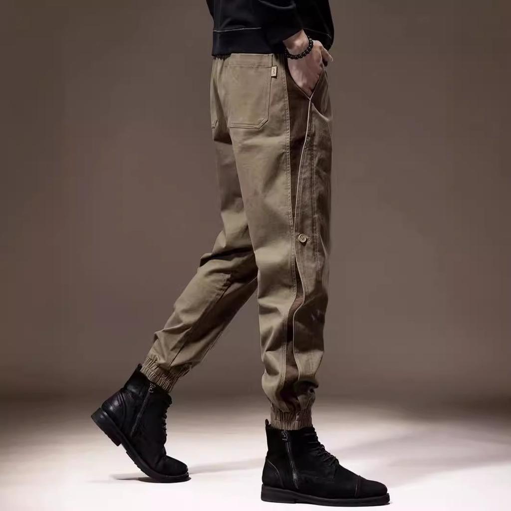 Мужские повседневные брюки-карго с эластичной резинкой на талии, свободные прямые брюки с несколькими карманами, модные брюки