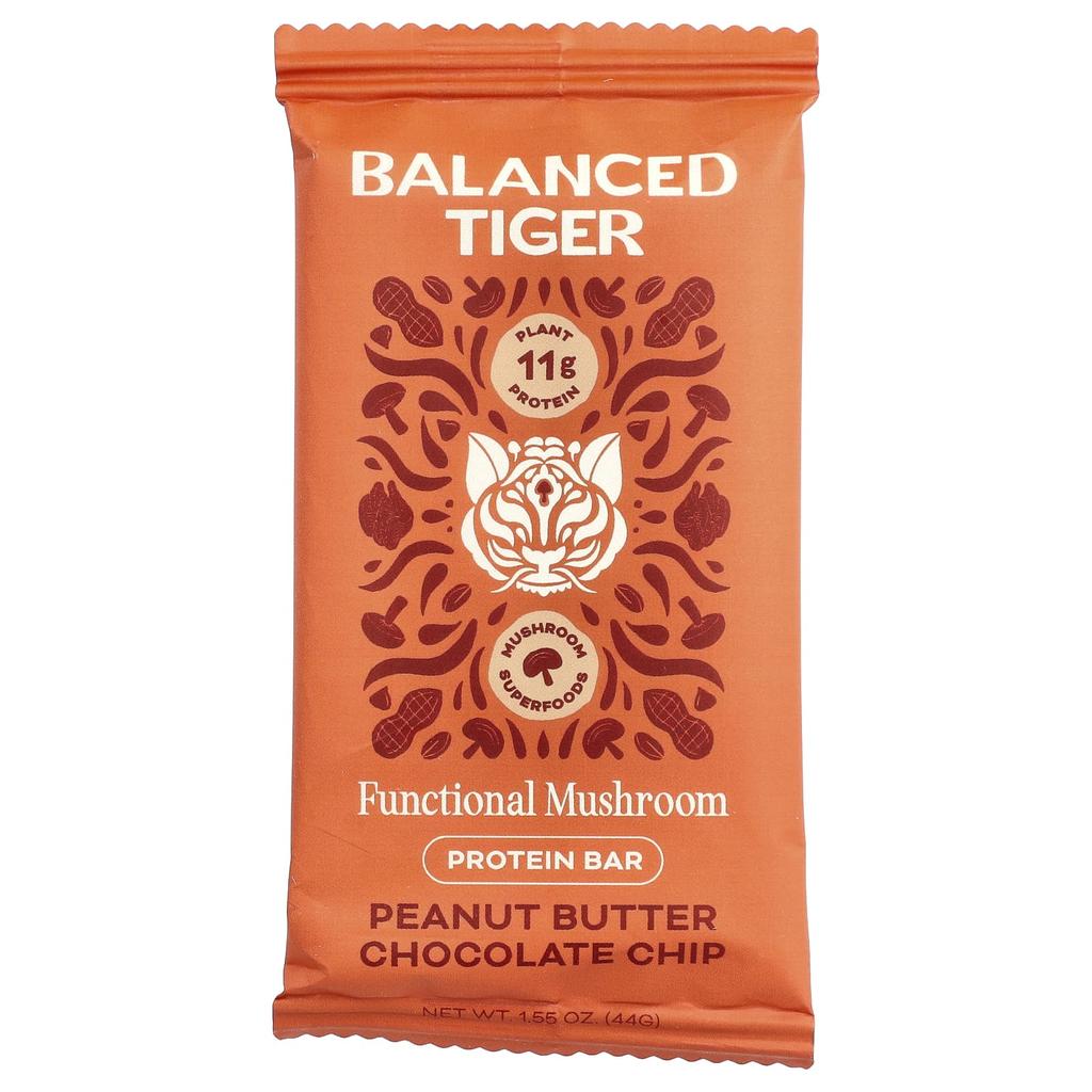 Balanced Tiger Protein Bar, Peanut Butter Chocolate Chip, 12 Bars, 44g (1.55oz) Each