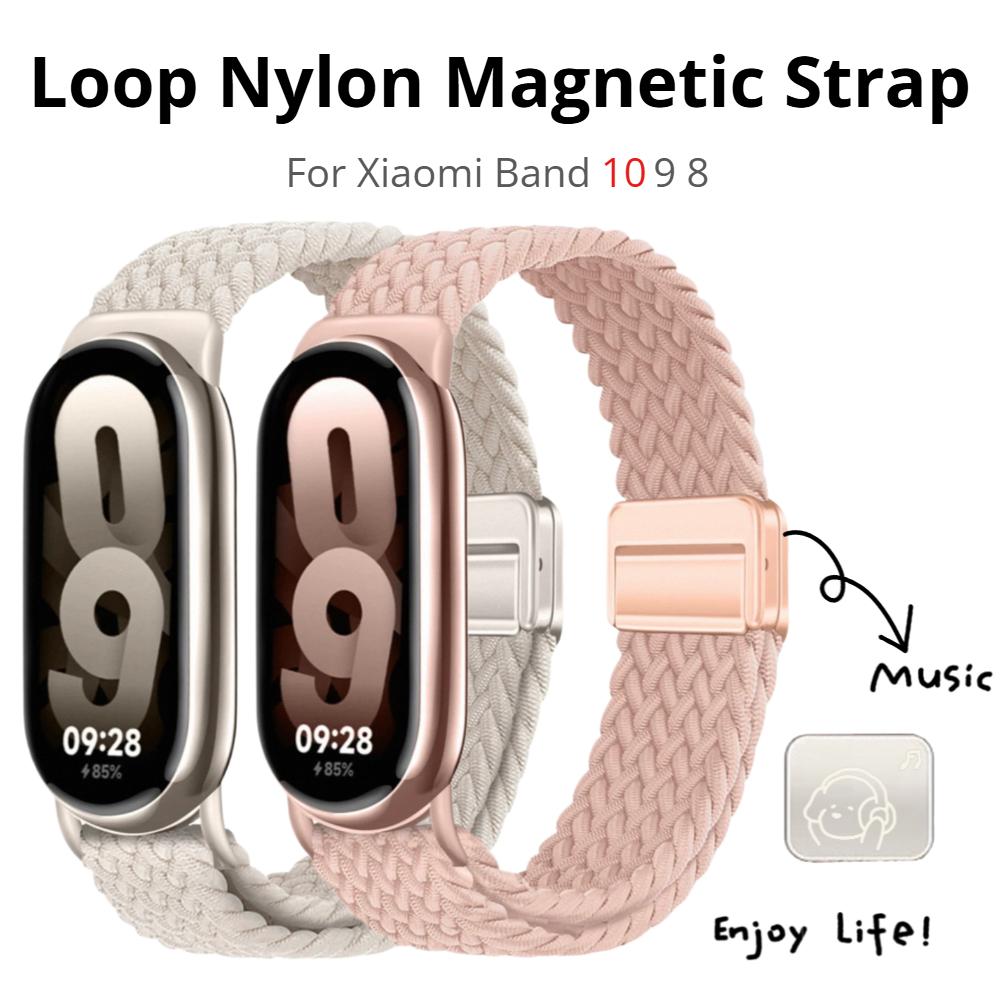 Ремешок из нейлона с петлей для Xiaomi Smart Band 10/9, регулируемая магнитная застежка, браслет Mi Band 9, плетеный ремешок для Mi Band 8, аксессуары