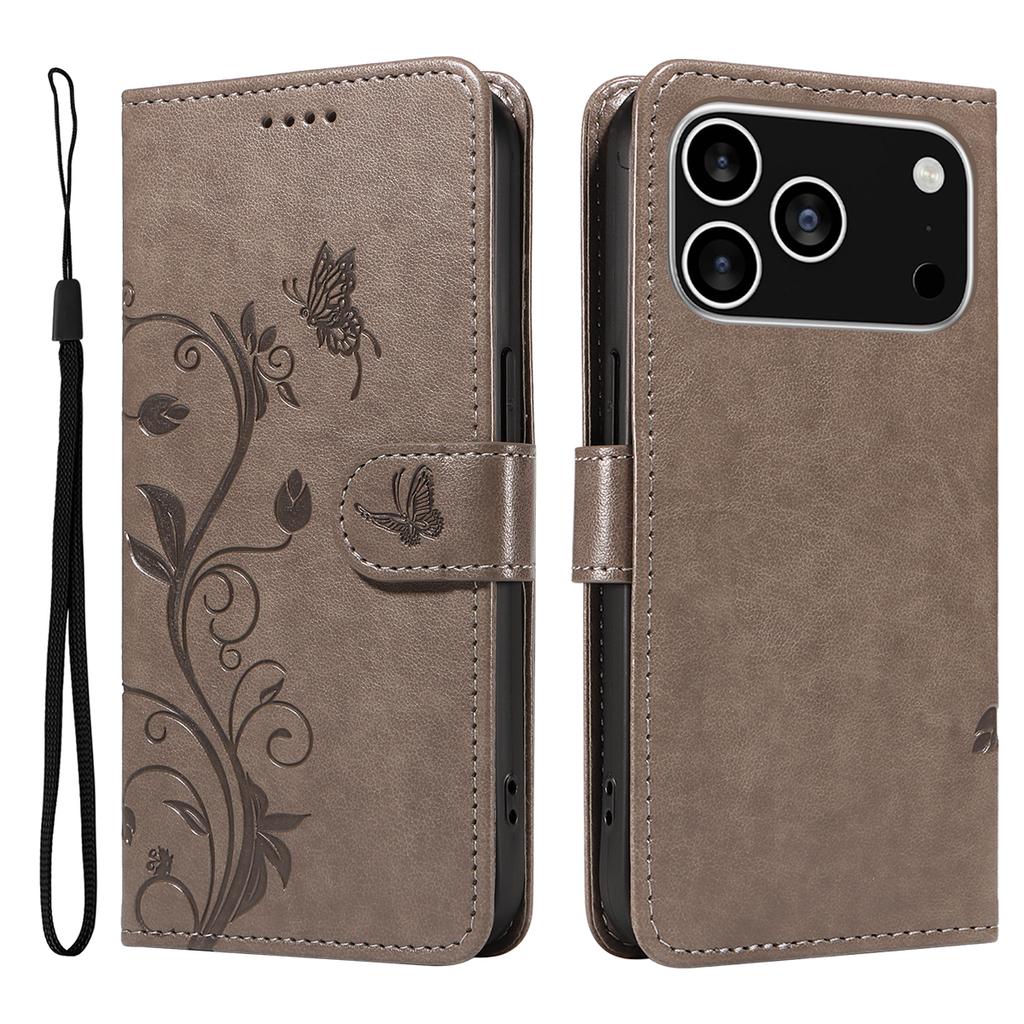 For iPhone 17 Pro PU Leather Cases Flower Pattern Wallet Stand Phone Cover with Strap