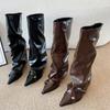 F7868-1 ботильоны с толстым каблуком, ботильоны с острым носком, длинные сапоги, женские 2025 осень и зима новая модель, сапоги с голенищем, длинные сапоги-рыцари