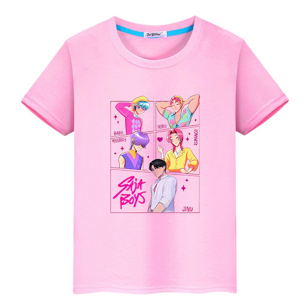 T Shirt for Kids Boy 10year Saja Boys Print 100%Cotton Cute Tops Y2k Anime Short Kpop Demon Hunters Kawaii Tees Girls Clothes