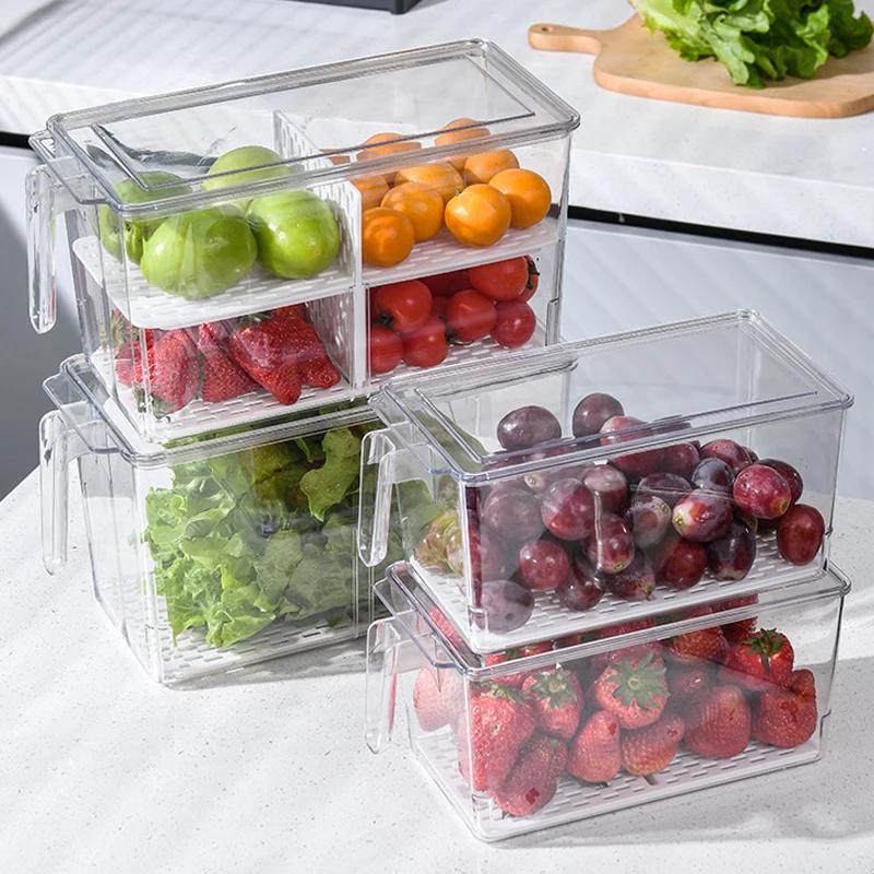 Контейнер для хранения продуктов на кухню Органайзер для холодильника с ручкой Штабелируемые контейнеры для хранения овощей и фруктов Организация дома
