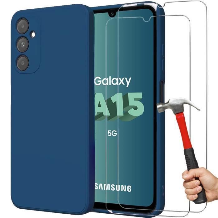 Protective Case for Samsung Galaxy A15 5G - BOOLING - Ultra Slim - Dark Blue - 2 Tempered Glasses