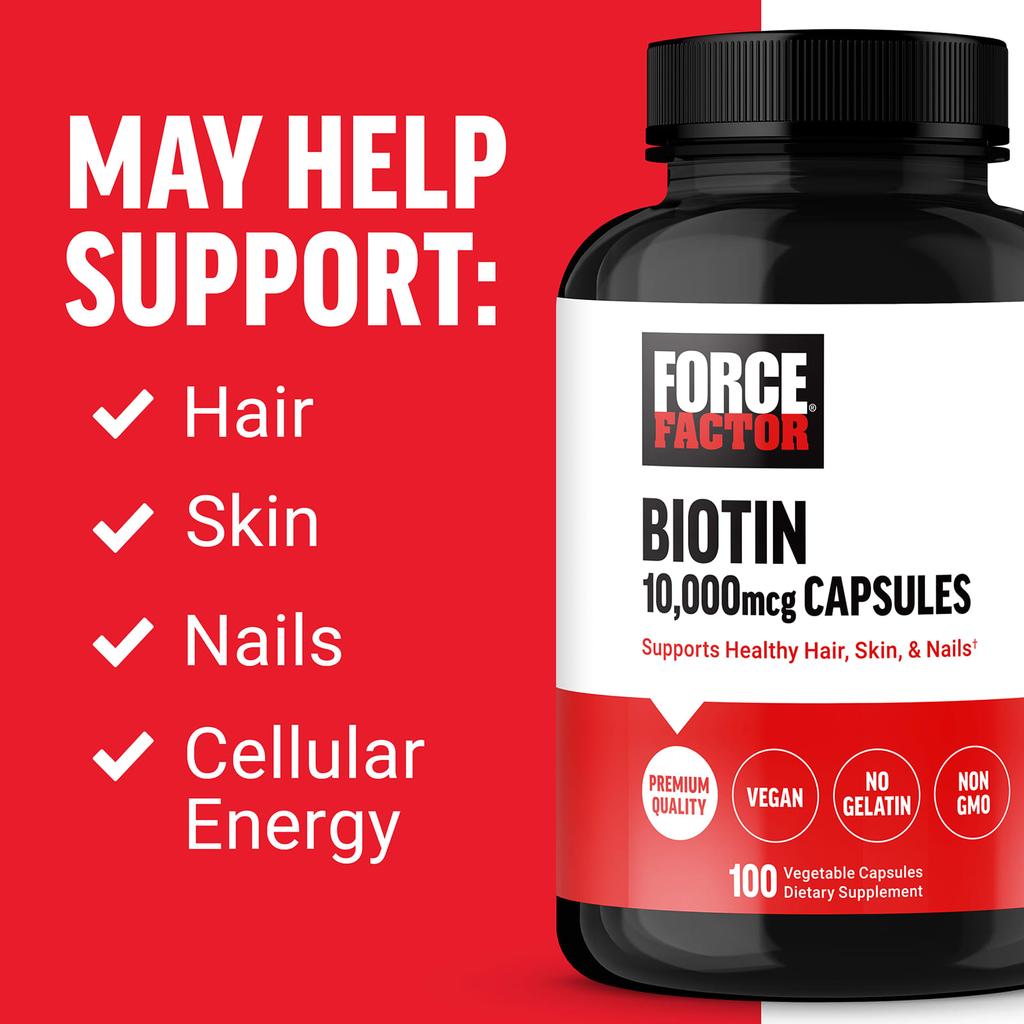 Force Factor Biotin, 10,000mcg, 100 Veggie Capsules