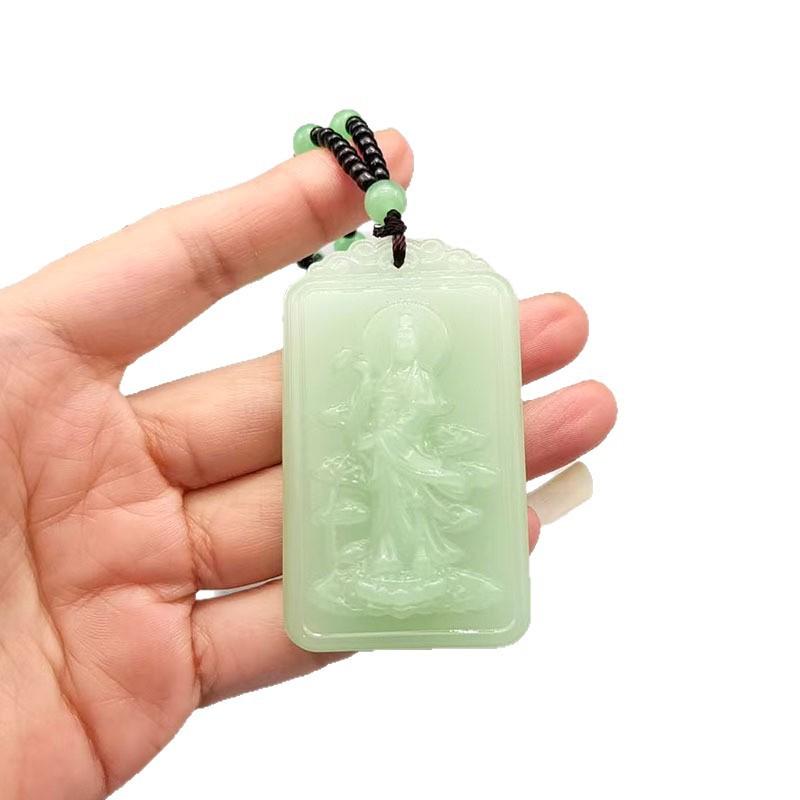 Guanyin Pendant Men's and Women's Double-Sided Jade Tag with Prosperity Year after Year Sweater Chain Pendant