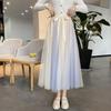 Qooth Women 7 Color Block Bow Tulle Ball Gown Skirt Elegant High Waist Fairy Mesh A-line Skirt For Spring Summer QT2127