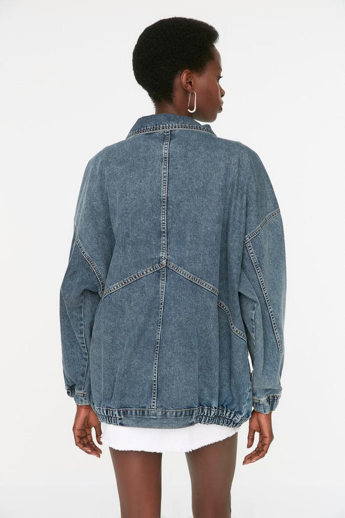 Women's Fashion New Jacket Black Pocket Detailed Oversize Denim Jacket