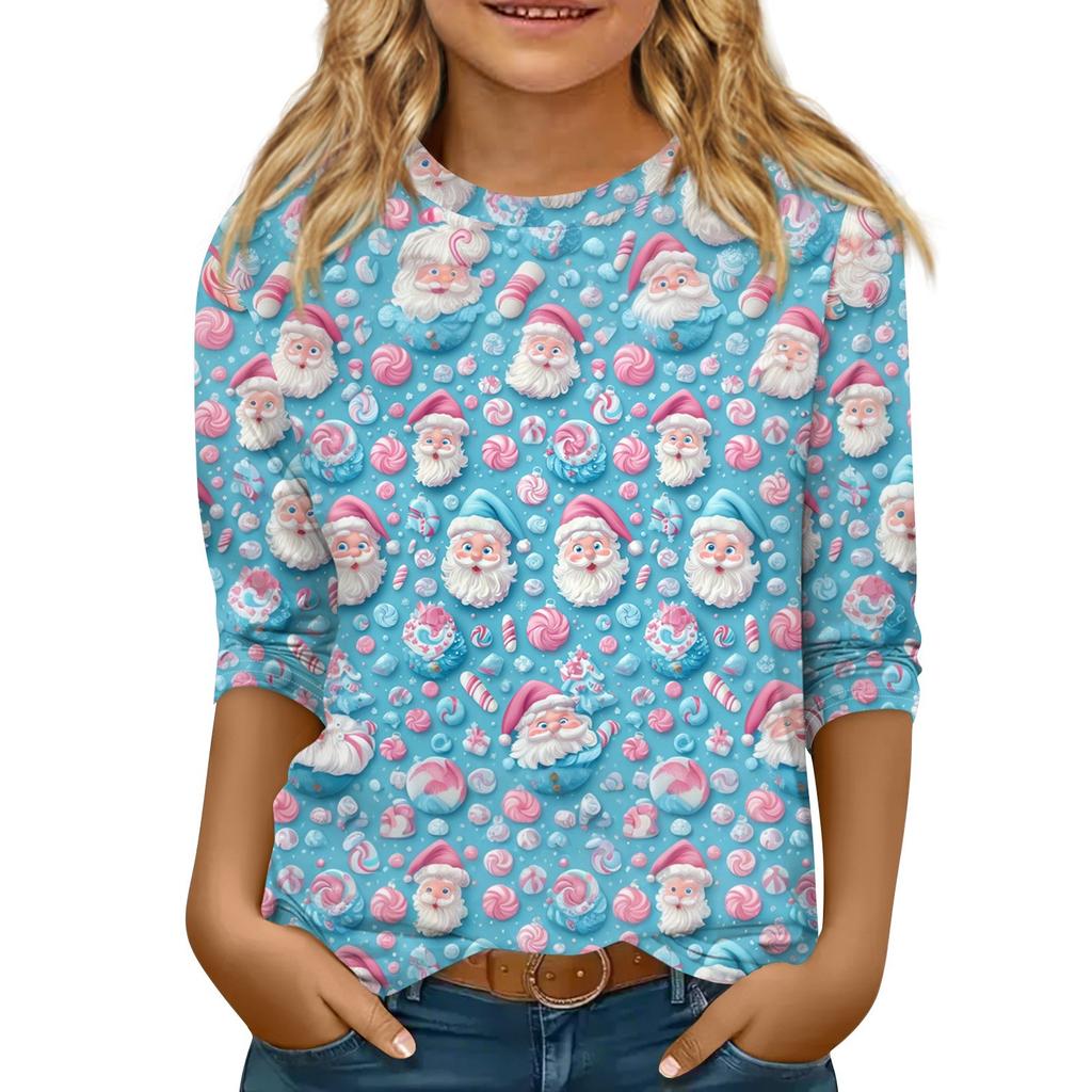 Детская футболка с рукавом 3/4, повседневная футболка с принтом, круглый вырез, блузка-пуловер