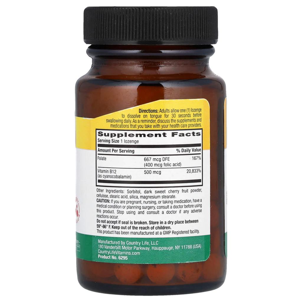 Vitamin B12 with Folic Acid, Cherry, Candy Tablets 100 Tablets