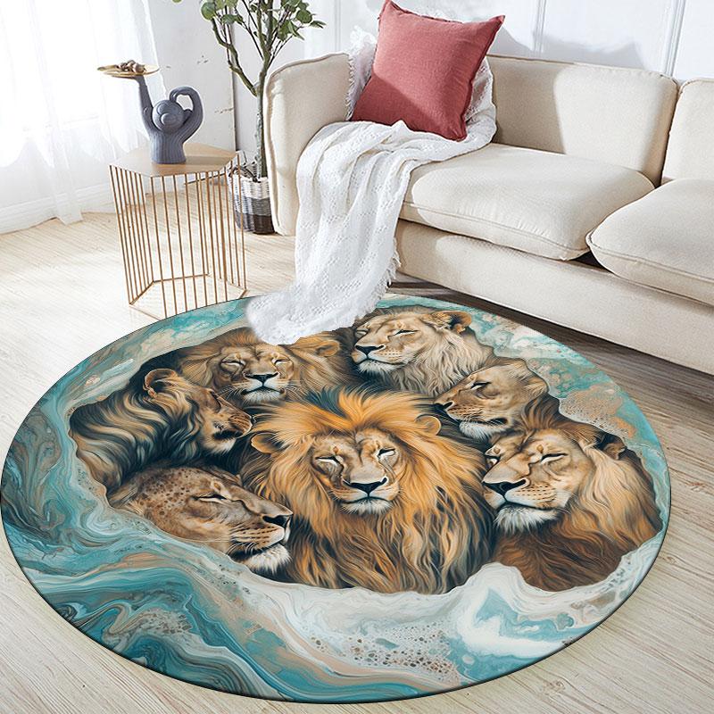 Lion pattern round rug,Carpet Rug for Living Room Bedroom Playroom ,Non-slip Floor Mat,Holiday Gifts and Birthday Gifts.