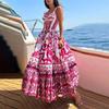 Новая квадратная горловина юбка-солнце облегающая высокая талия принт модное принтованное платье-комбинация без рукавов свободное платье-халат