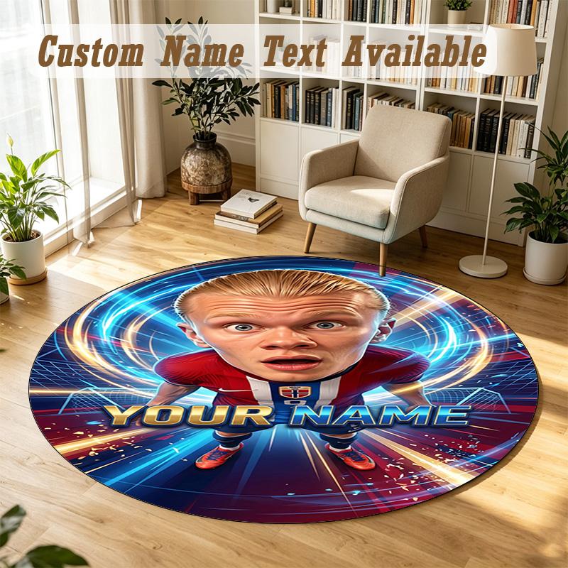 Round Rug Custom NameErling Haaland Pattern Non Slip Carpet Home Floor Decor