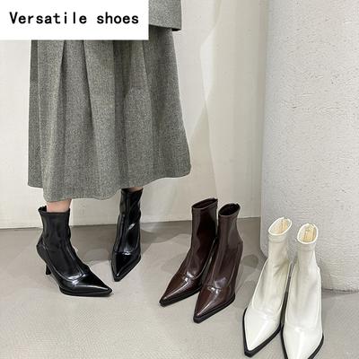 Женские эластичные ботильоны с острым носком, модные элегантные туфли для выпускного вечера на высоком каблуке, женские современные короткие ботильоны