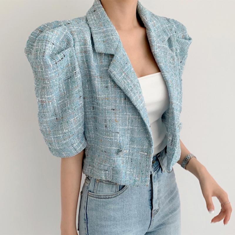 Лето-Осенняя винтажная женская куртка, костюм с воротником-бухой и коротким рукавом, клетчатые женские пальто, куртки, укороченный топ, женские куртки, рубашки 15497