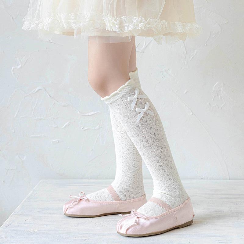 1 пара милых летних тонких носков для детей-девочек, белые, бежевые, с бантом и оборками, детские носки, милые сетчатые, полые, дышащие носки