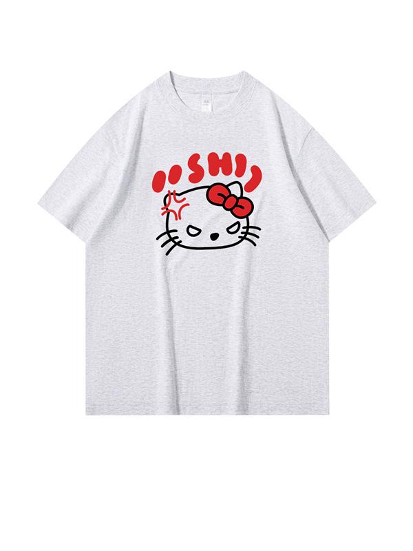 Женская летняя футболка Hello Kitty, белая, хлопковая, с коротким рукавом, новая, свободная, большого размера, для полных, с полурукавом, плотный топ