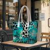 Watercolor Teal Leopard Print Tote Bag Fashion Daily Casual Top Handle Shoulder Bag for Women Outdoor Shopping