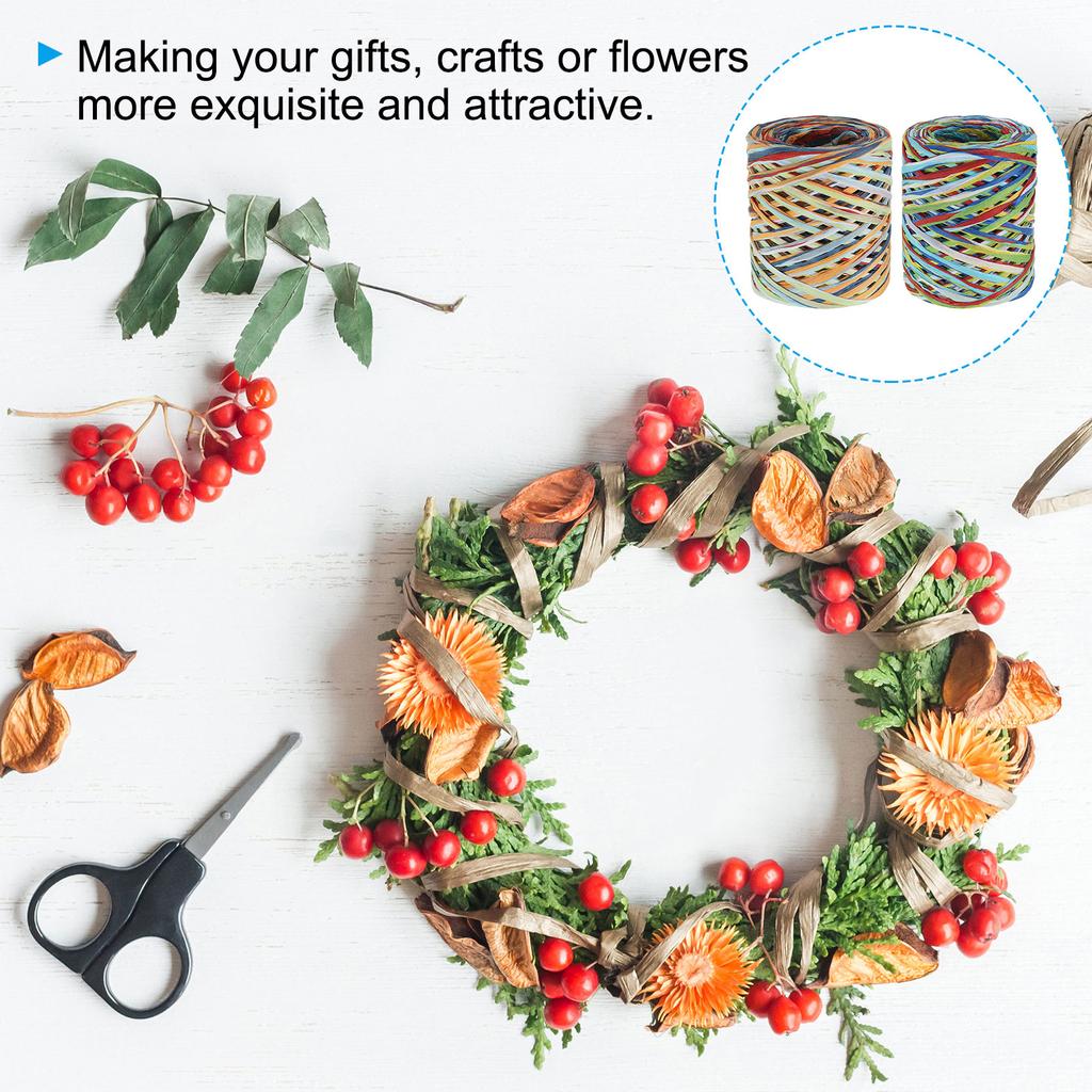 2 рулона рафии, лента из рафии, бумажная крафт-лента, бумажный шпагат, оберточная лента для подарочной упаковки, декорация, 219 ярдов